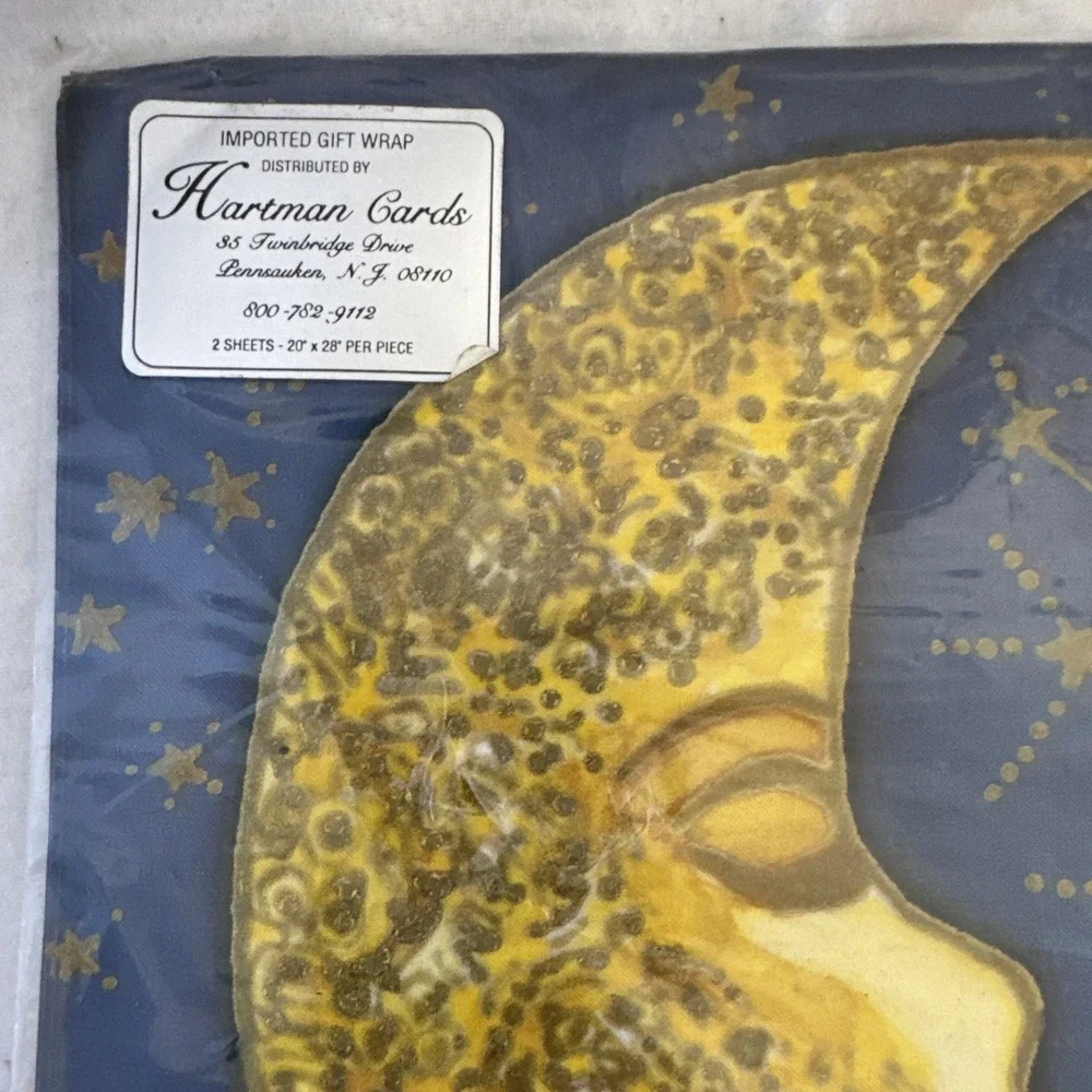 Vintage NOS Hartman Cards Celestial Moon Stars Gift Wrap Sheets 20x28